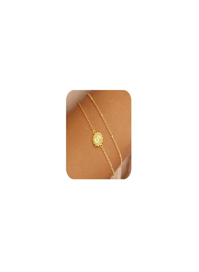 BBV Gold Initial Bracelets for Women 14K Gold Plated Dainty O Chain satellite Chain initial Bracelet for Women Trendy Gold Stackable Cuff Bracelets Jewelry Gifts Adjustable 7"+2" - Image 1